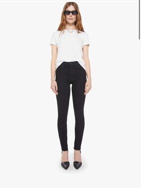 NWT MOTHER High Waisted Looker Jeans in Nighty Night Black Skinny 29